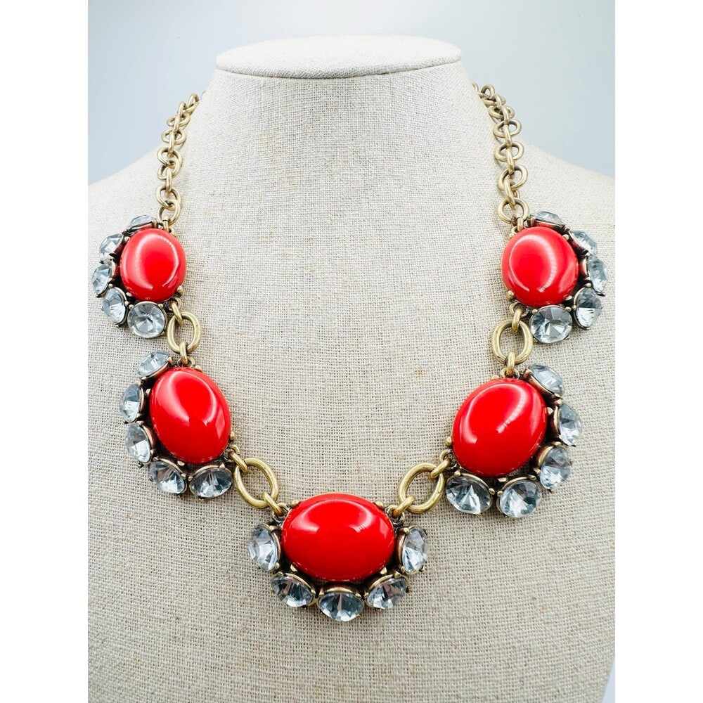 Stella & dot red cabochon statement Necklace 22”